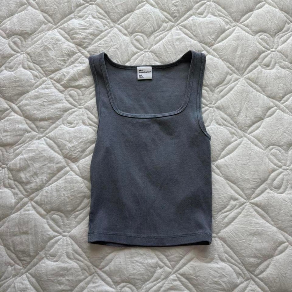 aritzia square neck bluish grey ribbed‎ tank top